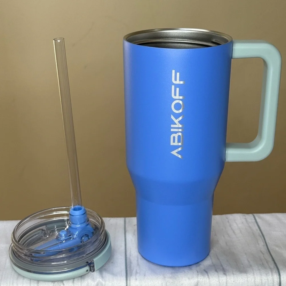 ABIKOFF Leak Resistant Tumbler with Handle and Flip Straw